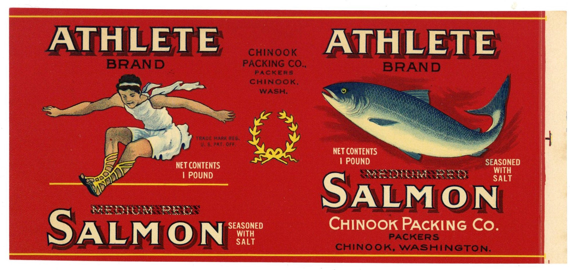 Athlete Brand Vintage Chinook Washington Salmon Can Label, overprint