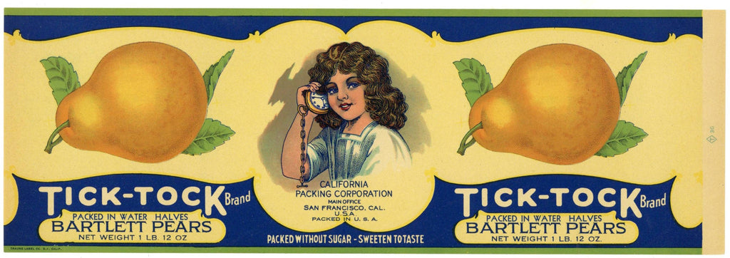 Tick Tock Brand Vintage Pear Can Label