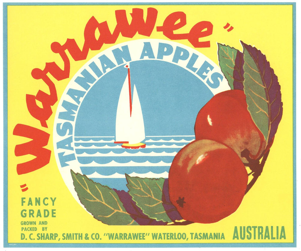 Warrawee Brand Vintage Tasmania Australia Apple Crate Label