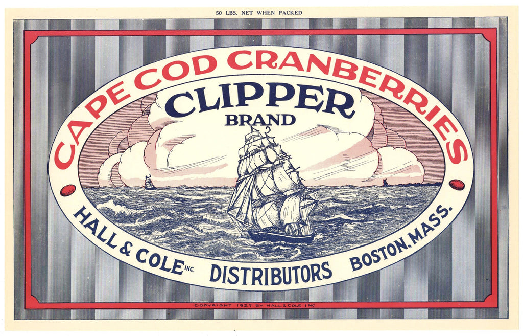 Clipper Brand Vintage Boston Massachusetts Cranberry Crate Label, 1/2