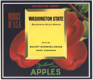 Washington State Brand Vintage Malott Washington Apple Crate Label