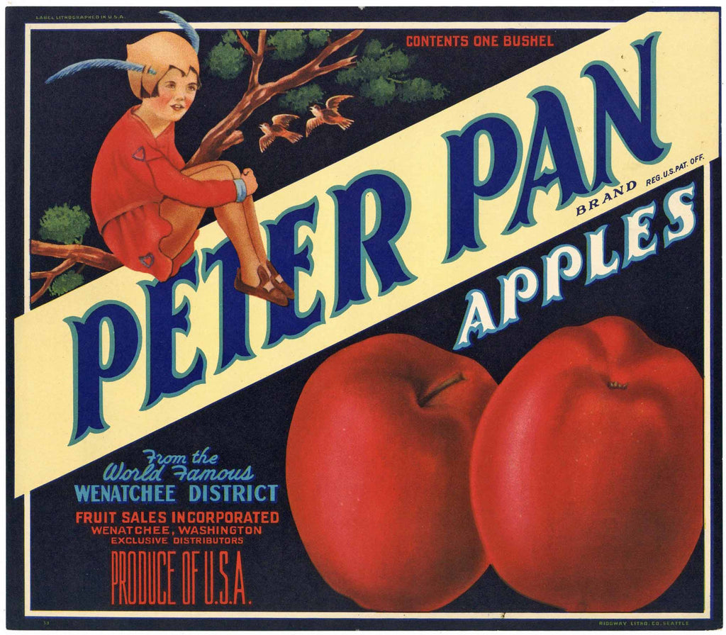 Peter Pan Brand Vintage Wenatchee Washington Apple Crate Label, Incorporated