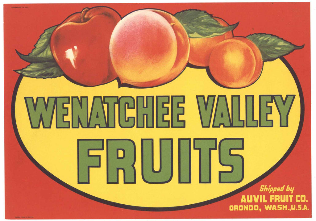 Wenatchee Valley Fruits Brand Vintage Washington Fruit Crate Label