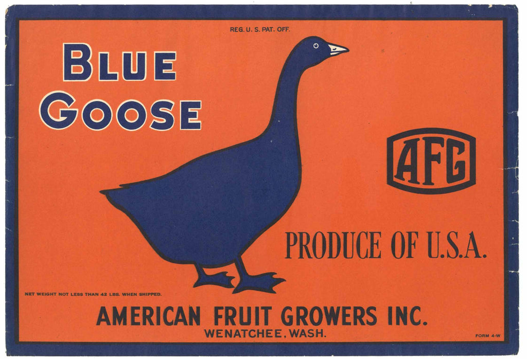 Blue Goose Brand Vintage Wenatchee Washington Pear Crate Label, older