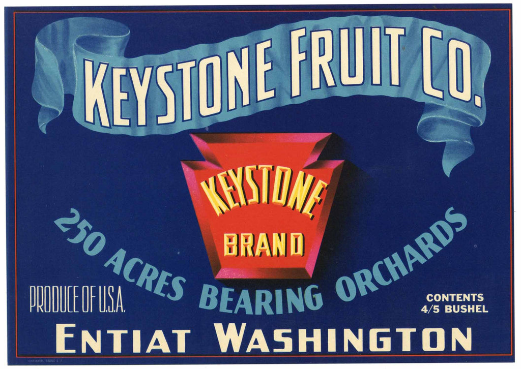 Keystone Fruit Co. Brand Vintage Entiat Washington Pear Crate Label, b ...