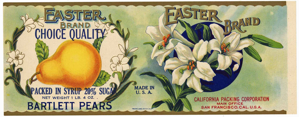 Easter Brand Vintage Bartlett Pear Can Label