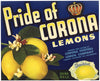 Pride of Corona Brand Vintage Riverside County Lemon Crate Label