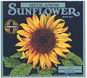 Sunflower Brand Vintage Redlands California Orange Crate Label, trim