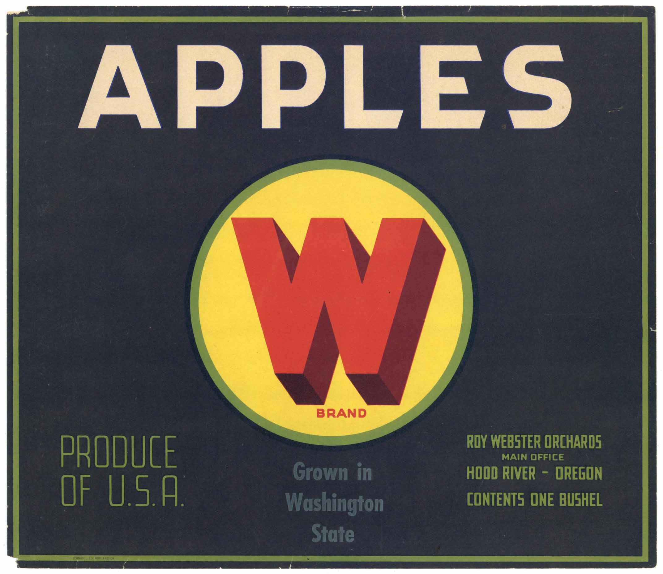 W Brand Vintage Hood River Oregon Apple Crate Label – thelabelman