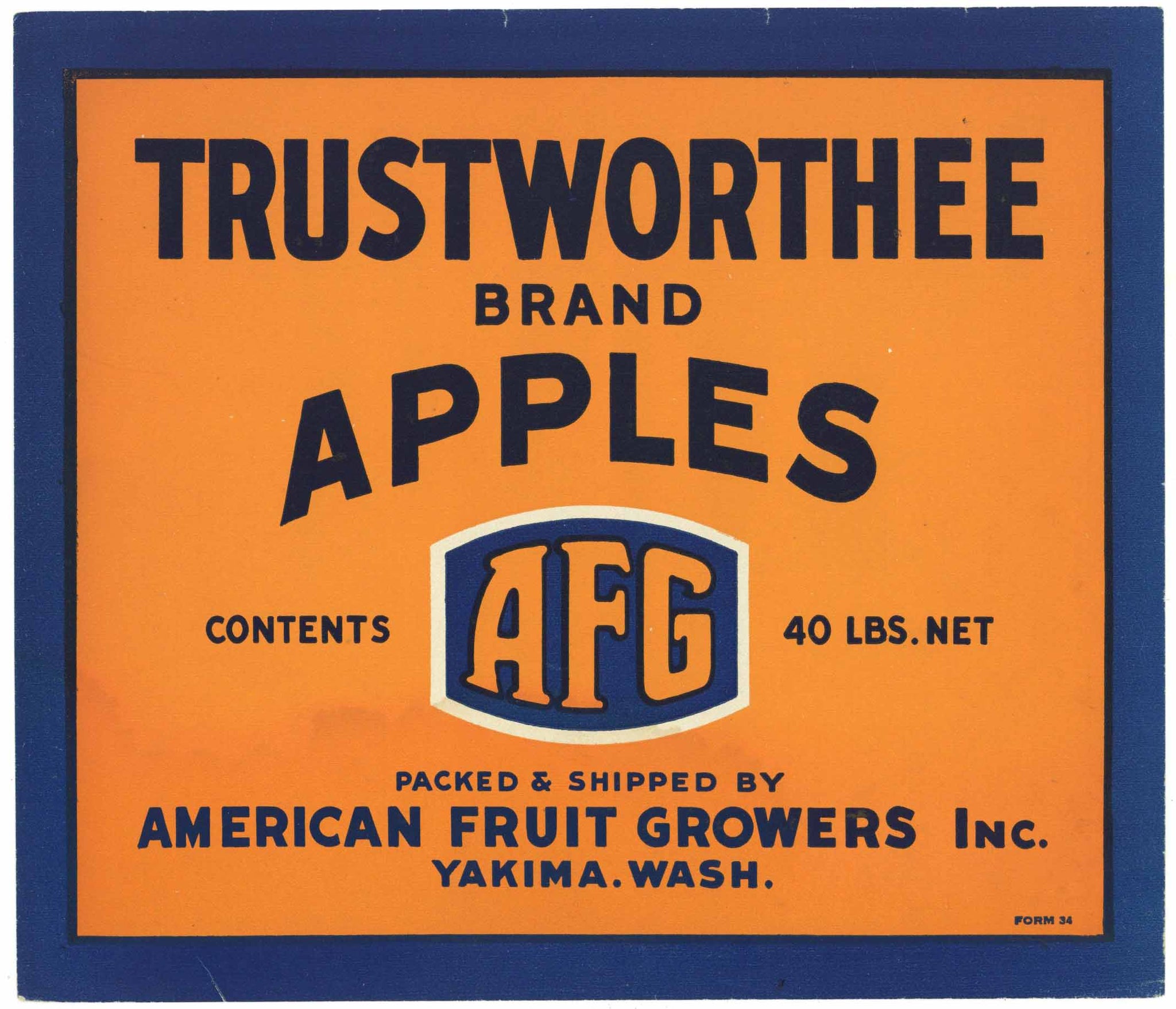 Trustworthee Brand Yakima Washington Apple Crate Label, type4