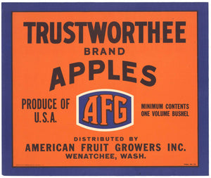 Trustworthee Brand Wenatchee Washington Apple Crate Label, type2