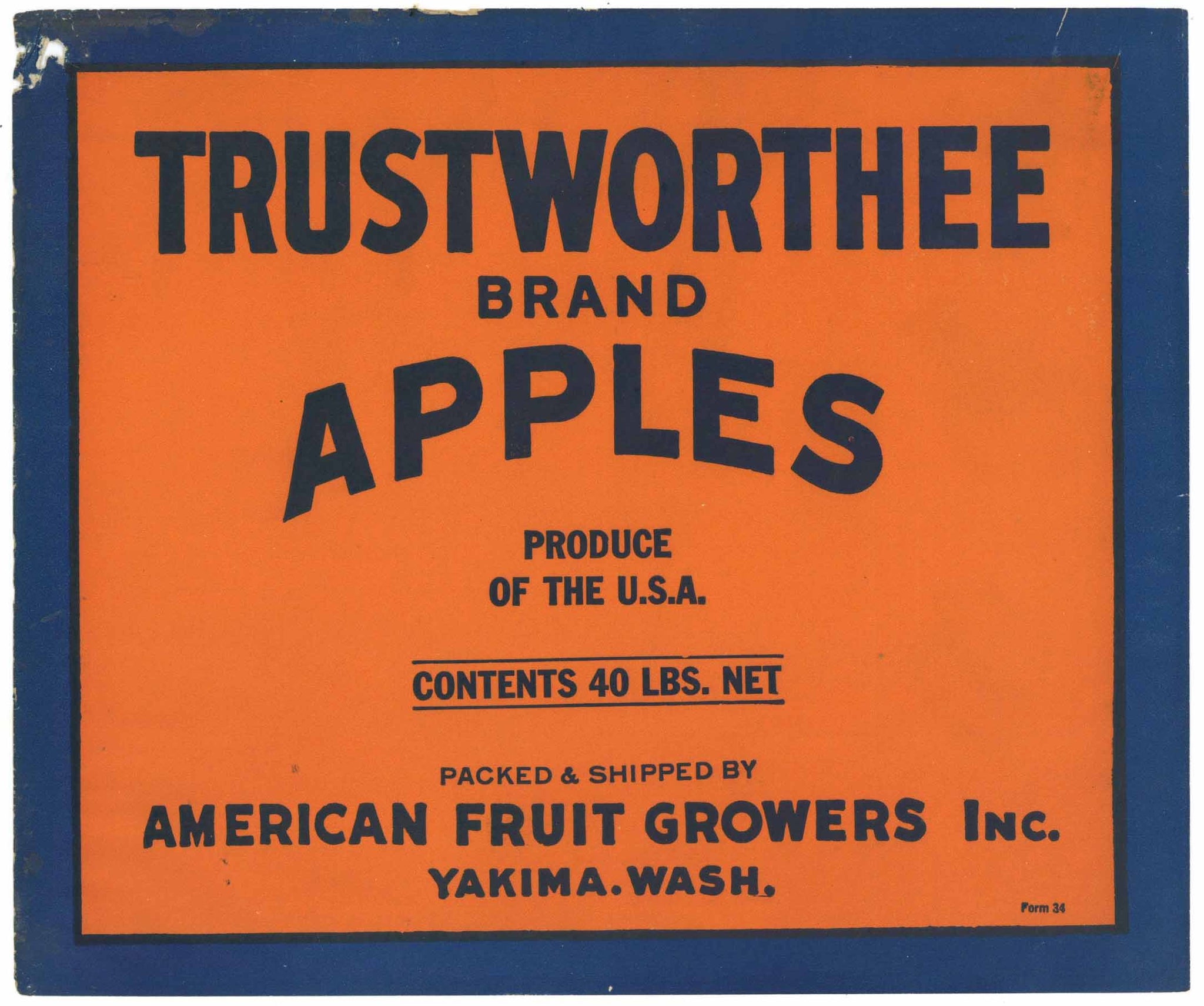 Trustworthee Brand Yakima Washington Apple Crate Label, type3