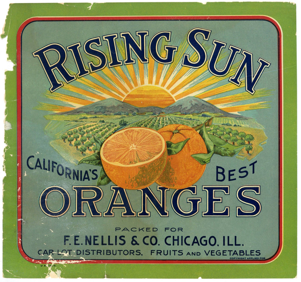 Rising Sun Brand Vintage Orange Crate Label, damage – thelabelman