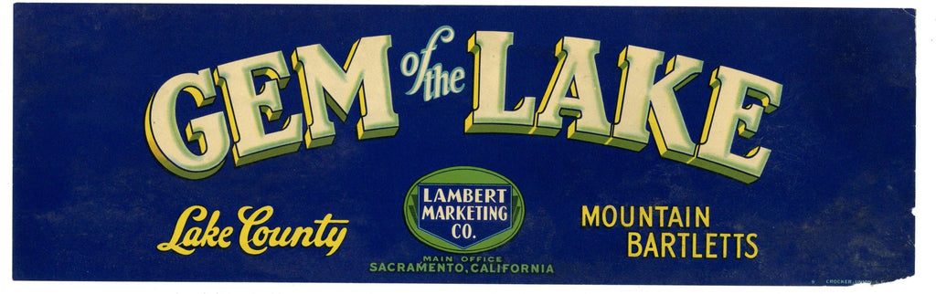 Gem Of The Lake Brand Vintage Lake County Pear Crate Label