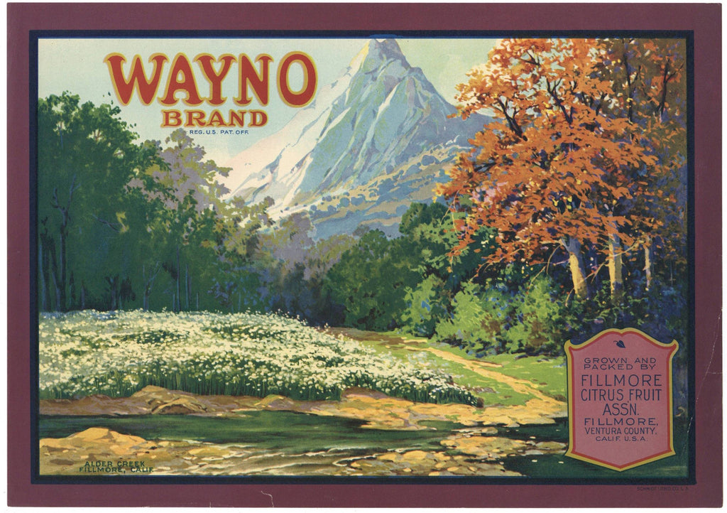 Wayno Brand Vintage Fillmore California Lemon Crate Label