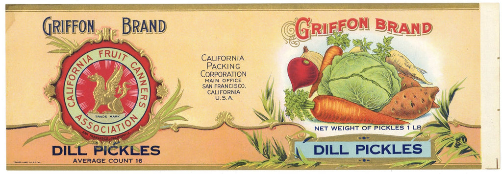 Griffon Brand Vintage Dill Pickles Can Label