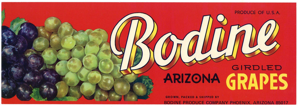 Bodine Brand Vintage Phoenix Arizona Grape Crate Label