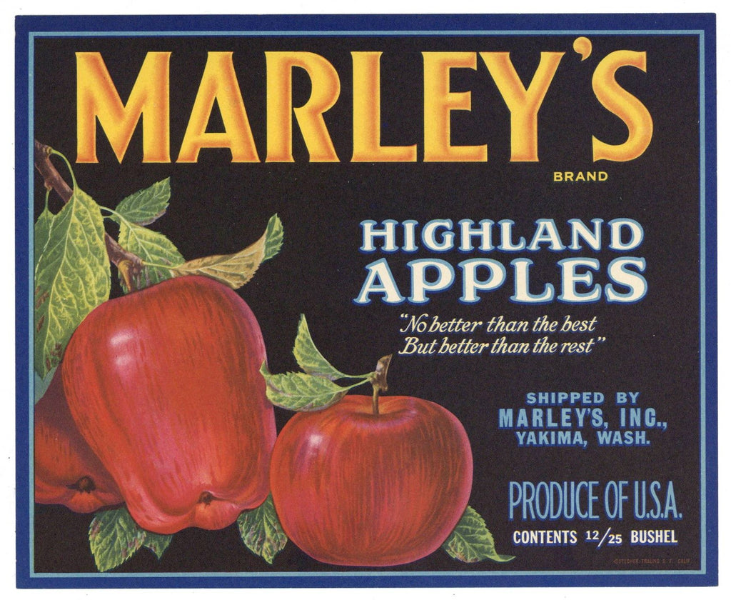 Marley's Brand Vintage Yakima Washington Apple Crate Label, gift pack