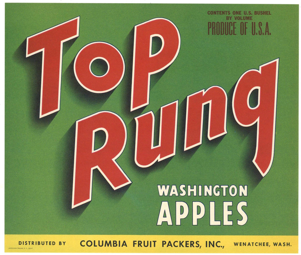 Top Rung Brand Wenatchee Washington Apple Crate Label