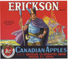 Erickson Brand Vintage British Columbia Canada Apple Crate Label, Leif