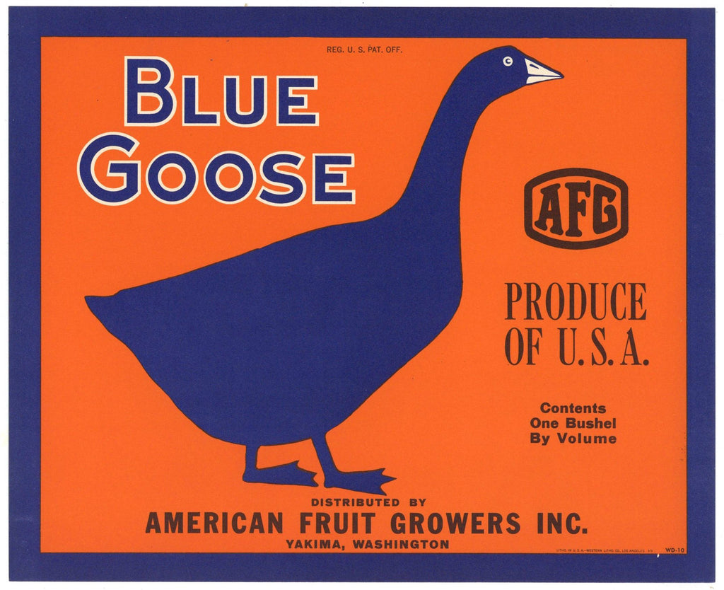 Blue Goose Brand Vintage Yakima Washington Apple Crate Label, one bushel
