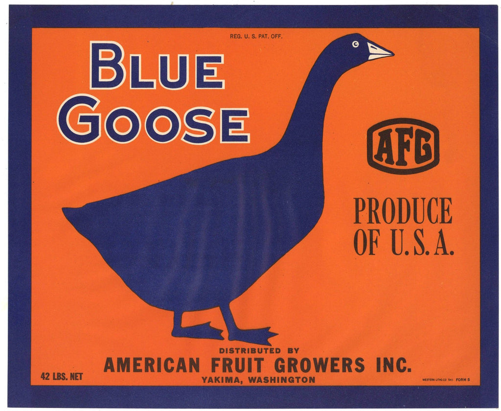 Blue Goose Brand Vintage Yakima Washington Apple Crate Label, 42lbs