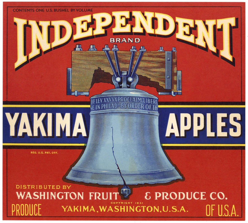 Independent Brand Vintage Washington Apple Crate Label, red