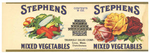 Stephens Brand Vintage Mixed Vegetables Can Label