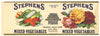 Stephens Brand Vintage Mixed Vegetables Can Label
