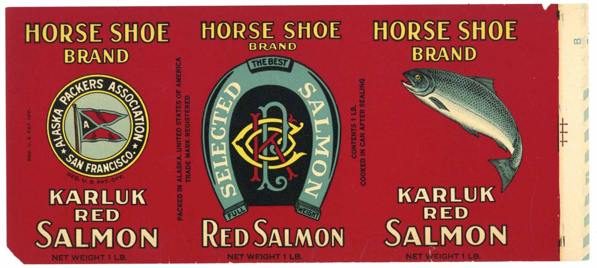 Horse Shoe Brand Vintage Alaska Packers Salmon Can Label, Karluk