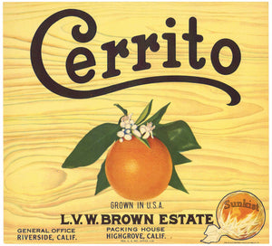 Cerrito Brand Vintage Highgrove Orange Crate Label