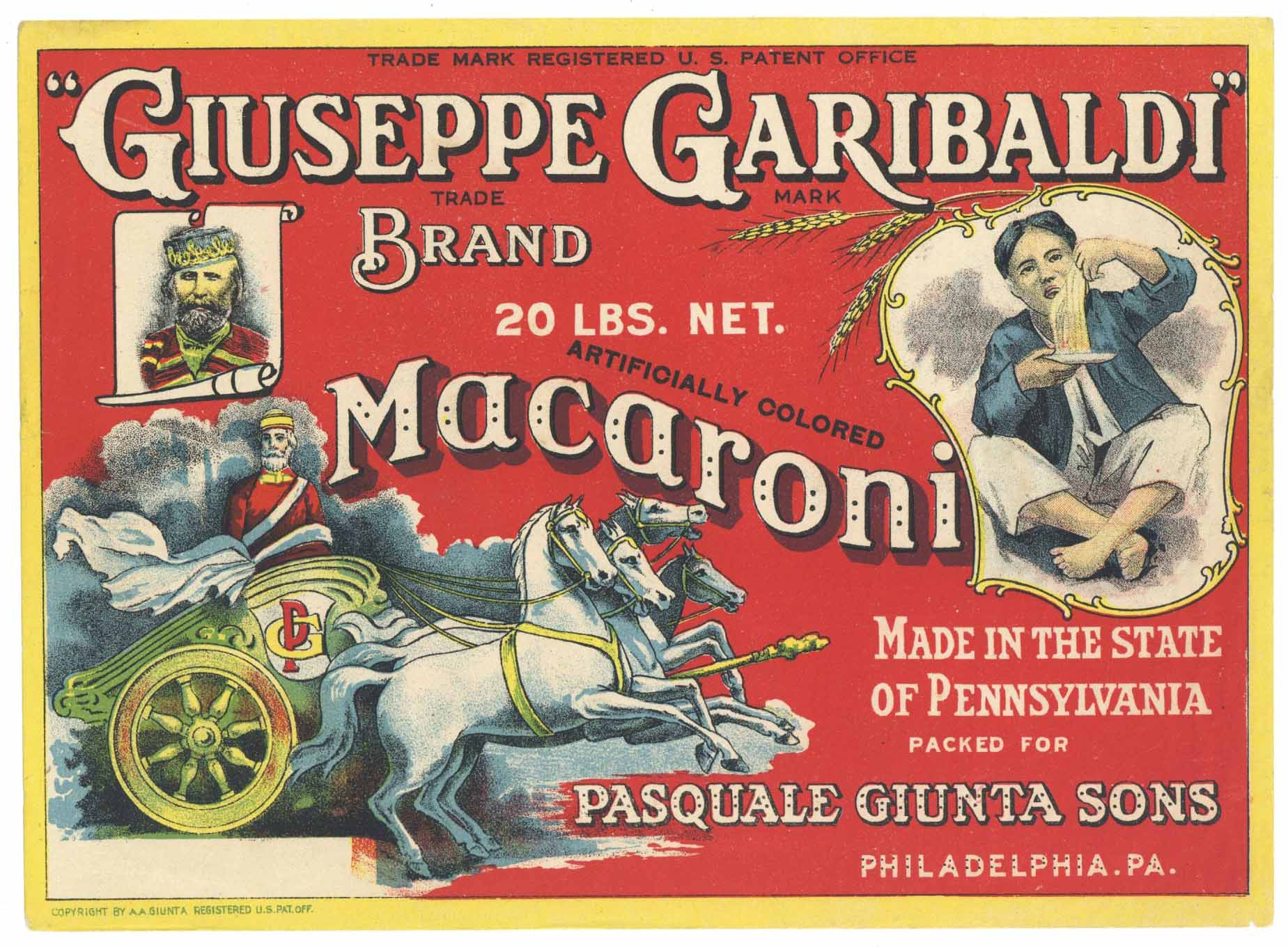 Giuseppe Garibaldi Brand Vintage Macaroni Box Label