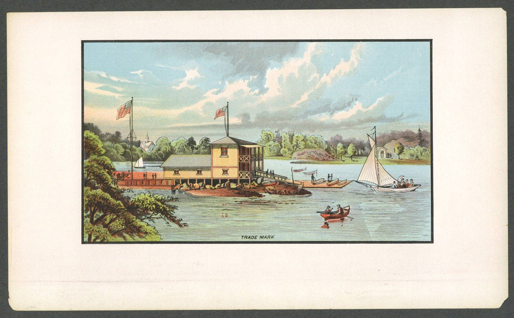 Stock Inner Cigar Box Label, lake, boathouse