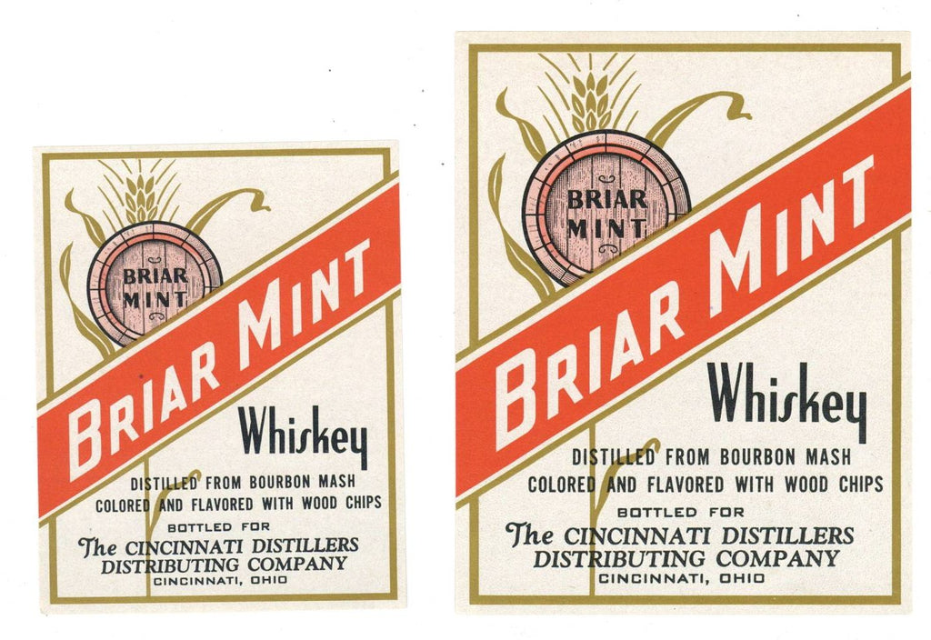 Briar Mint Brand Vintage Cincinnati Ohio Whiskey Label Set of 2
