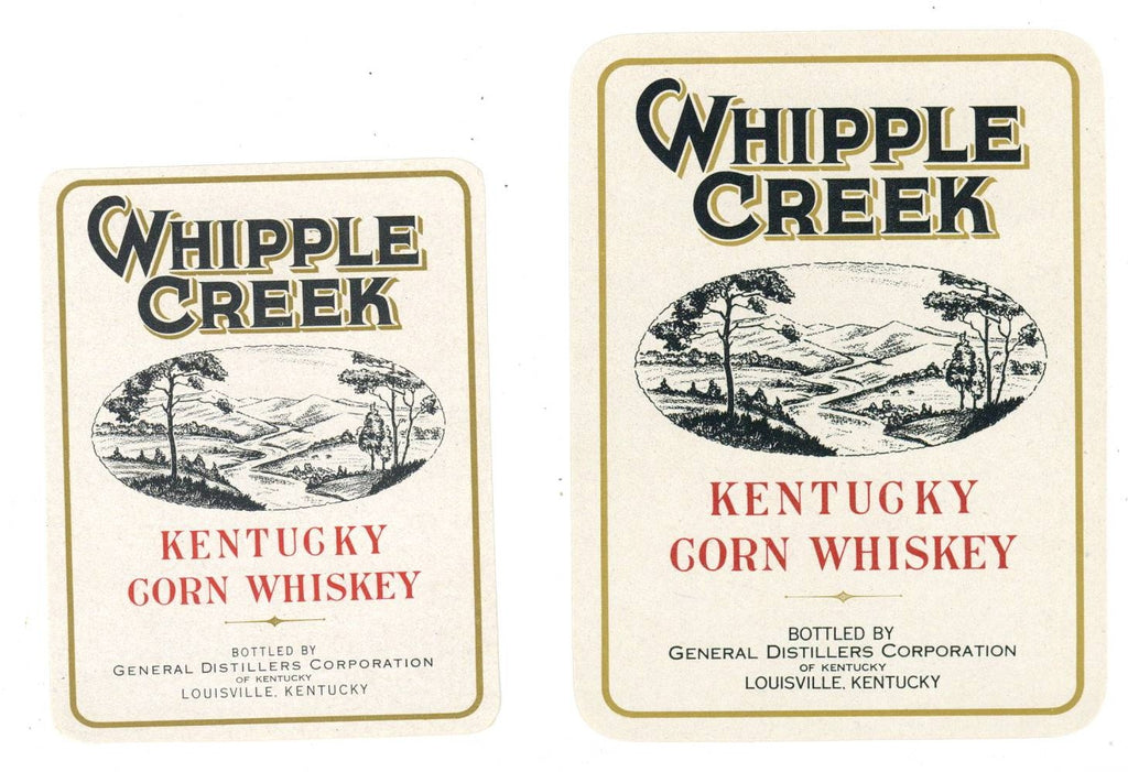 Whipple Creek Brand Vintage Louisville Kentucky Corn Whiskey Label Set of 2