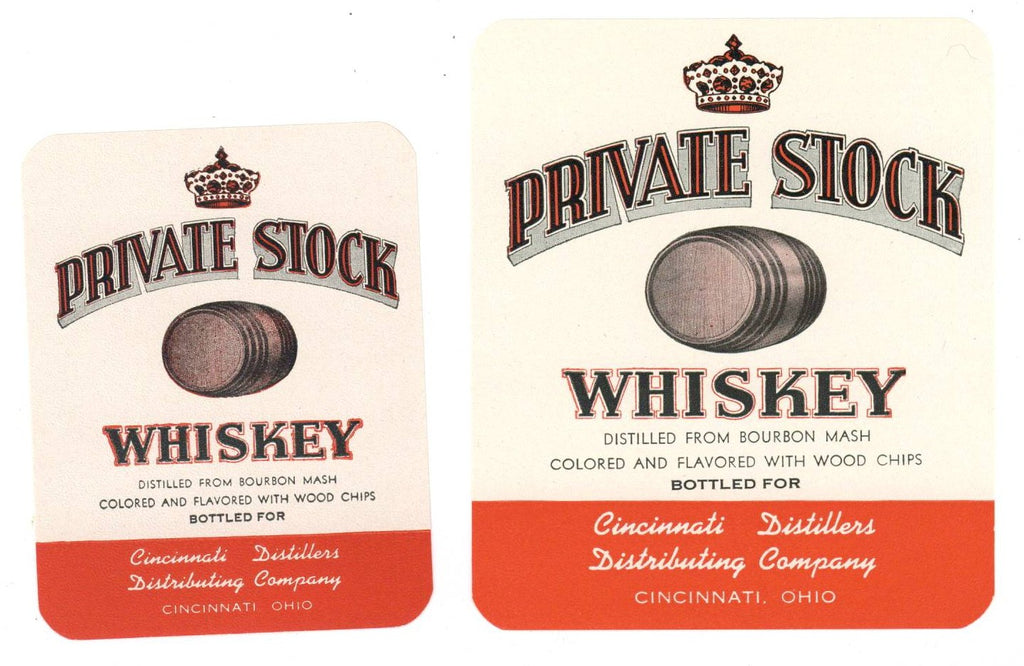 Private Stock Brand Vintage Cincinnati Ohio Whiskey Label Set of 2