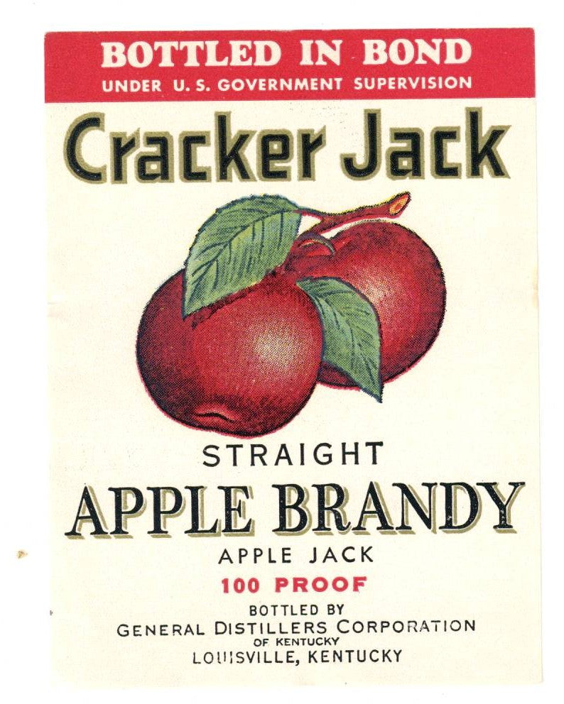 Cracker Jack Brand Vintage Louisville Apple Brandy Label