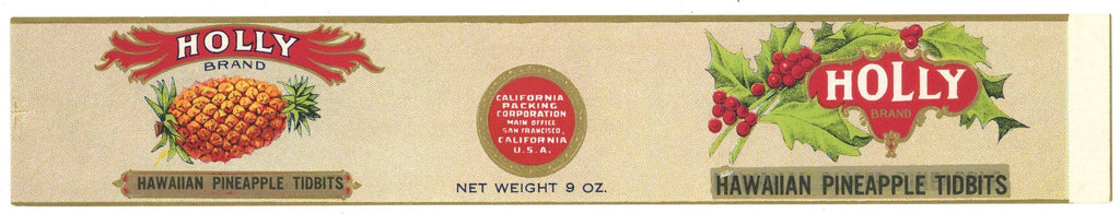 Holly Brand Vintage Hawaiian Pineapple Tidbits Can Label