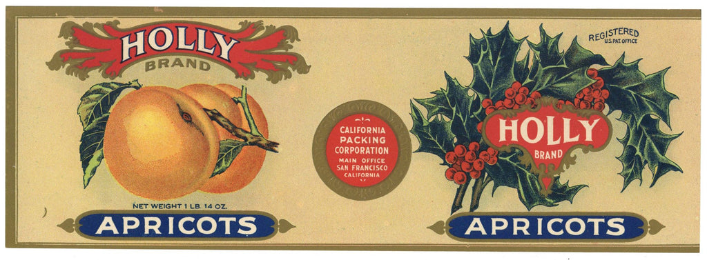 Holly Brand Vintage Apricots Can Label
