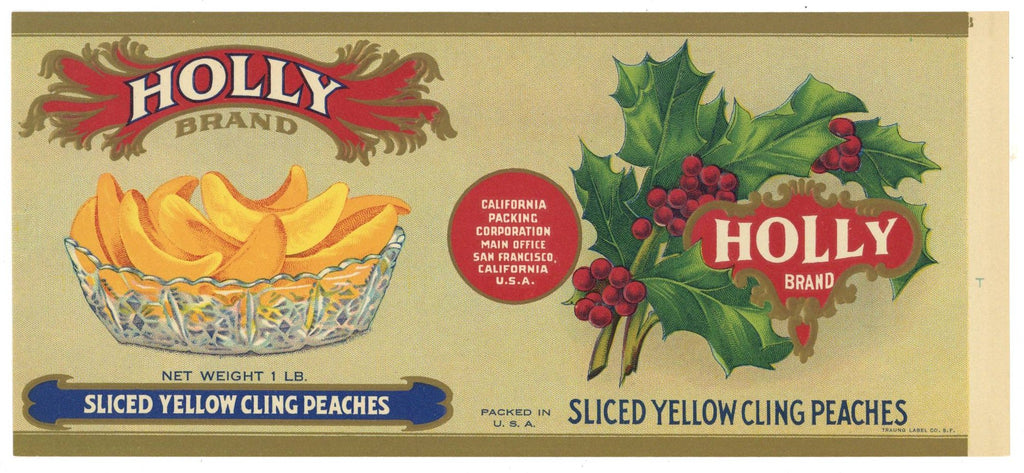 Holly Brand Vintage Sliced Yellow Cling Peaches Can Label
