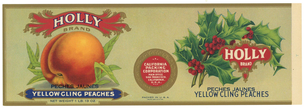 Holly Brand Vintage Cling Peach Can Label