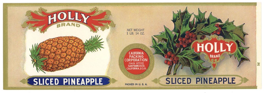 Holly Brand Vintage Sliced Pineapple Can Label