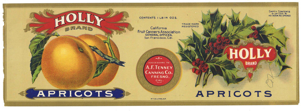 Holly Brand Vintage Apricots Can Label, Tenney