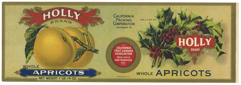 Holly Brand Vintage Whole Apricots Can Label