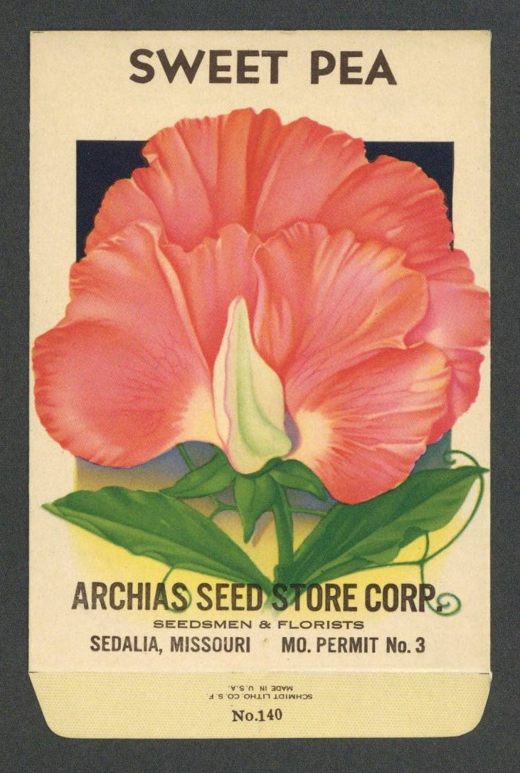 Sweet Pea Vintage Archias Seed Store Seed Packet