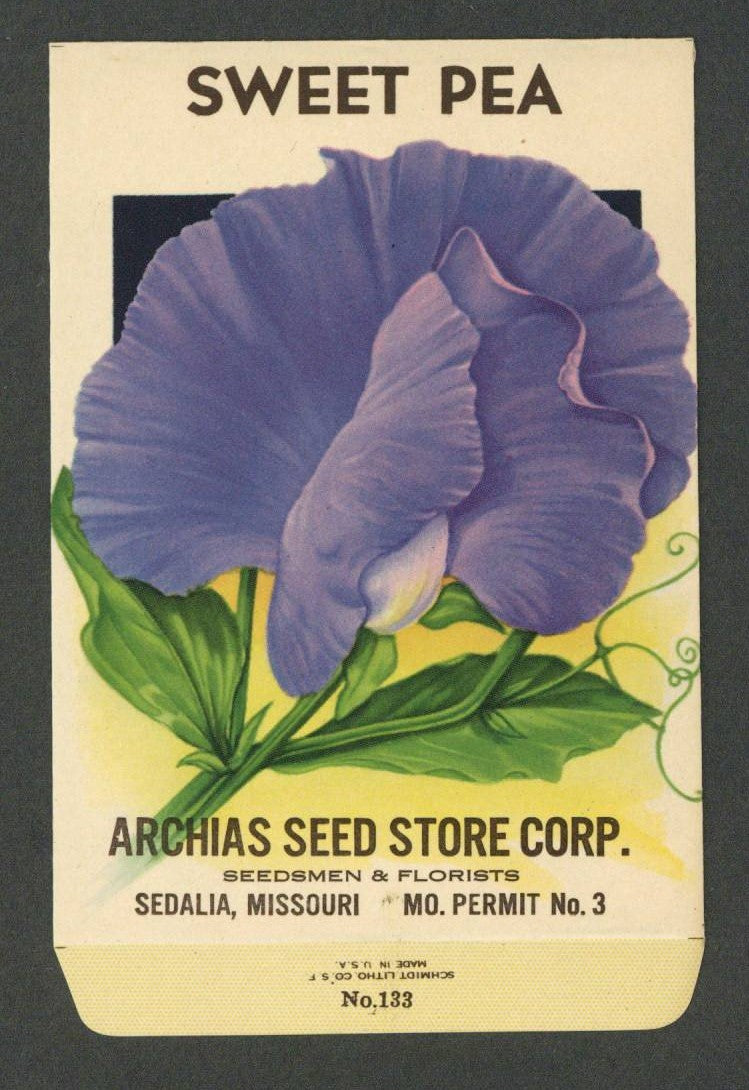 Sweet Pea Vintage Archias Seed Store Seed Packet