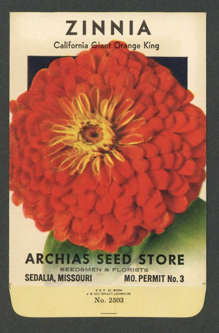 Zinnia Vintage Archias Seed Store Seed Packet