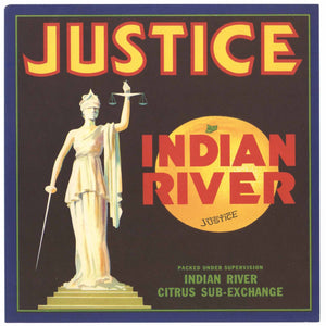 Justice Brand Vintage Indian River Florida Citrus Crate Label