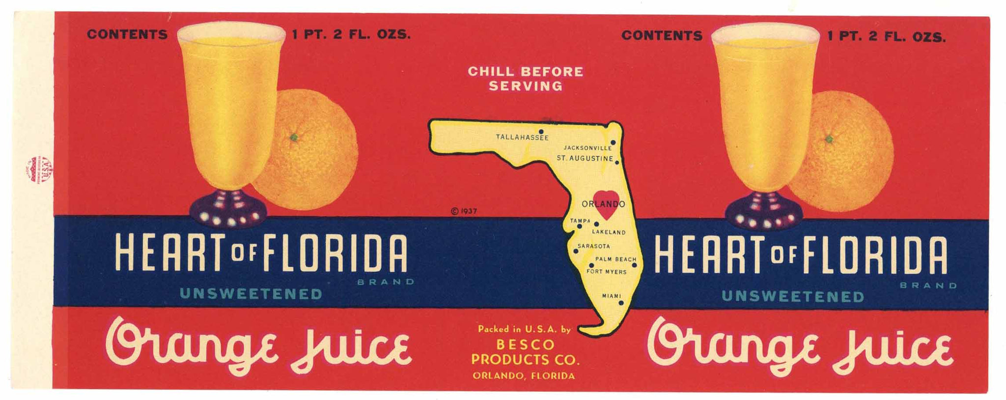 Heart Of Florida Brand Vintage Orlando Citrus Can Label