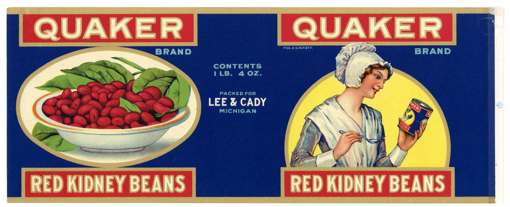 Quaker Brand Vintage Michigan Kidney Beans Can Label